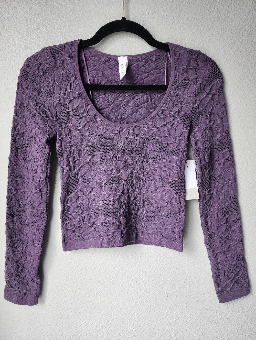 BP Floral Textured Scoop Neck Long Sleeve Top Size XS/S Color Purple NWT
